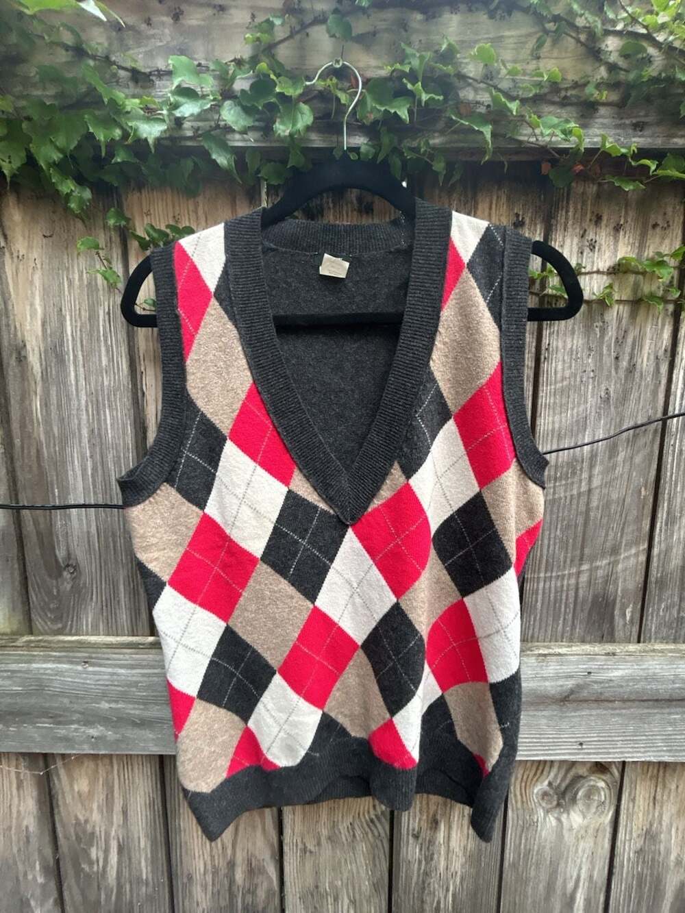 J.Crew Argyle V-Neck Sweater Vest Size M Wool Cashmere Gray